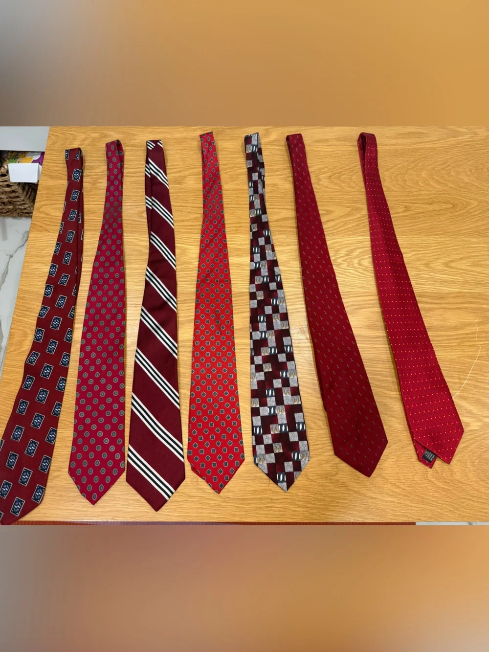 Bundle of 7 Classic Red Men's Tie Collection - Multipattern Assortment